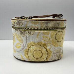 Spartina 449 Cosmetic Train Case Mirror Yellow Floral‎ Linen Leather Makeup